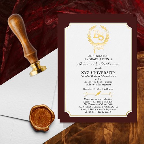 BS _ Bachelor of Science Degree College Graduation Foil Invitation