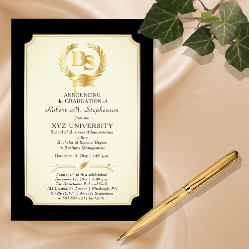 BS _ Bachelor of Science Degree College Graduation Foil Invitation