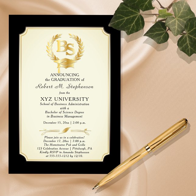 BS - Bachelor of Science Degree College Graduation Foil Invitation (Elegant "BS" Bachelor of Science Degree College Graduation Foil Invitation -- Off White)