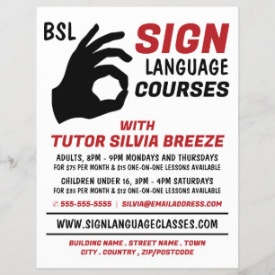 BSL, Okay Gesture, Sign Language Course Advert Flyer