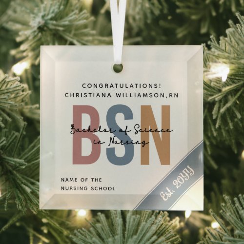 BSN Bachelor of Science in Nursing RN Graduation Glass Ornament