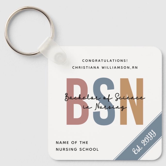 BSN Bachelor of Science in Nursing RN Graduation Keychain (Front)