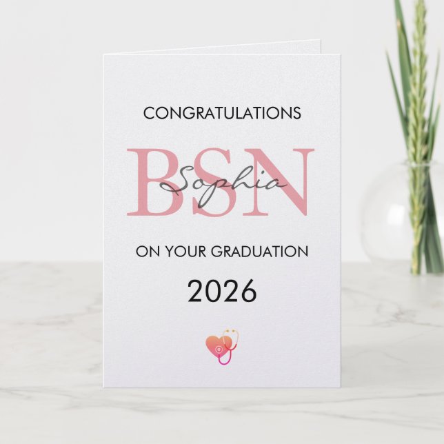BSN Graduation Personalized Name Class of 2026 Card (Front)