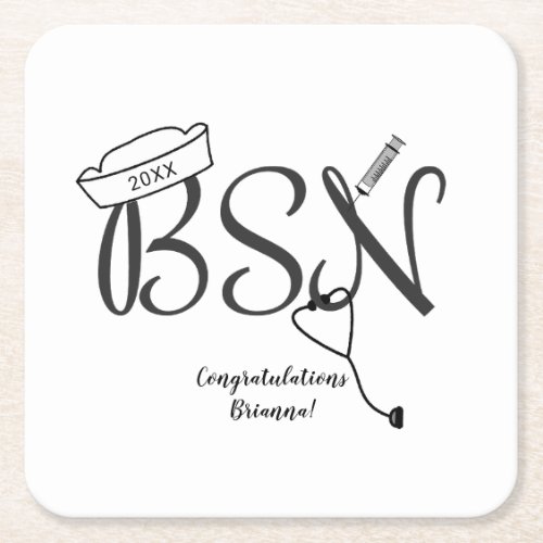 BSN nurse graduation party decor Square Paper Coaster