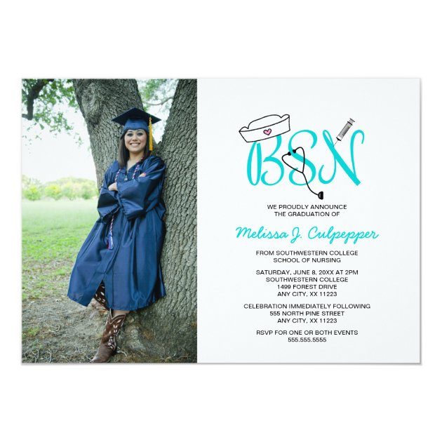 BSN Nurse Photo Graduation Pinning Party / Teal Card