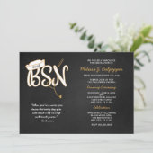 BSN photo graduation pinning party, black gold Invitation (Standing Front)