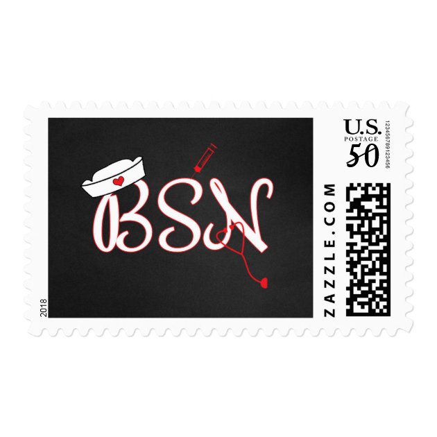 BSN Red Chalkboard Nurse Postage Stamp