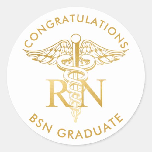 BSN RN Faux Gold Caduceus Medical Staff Custom Classic Round Sticker