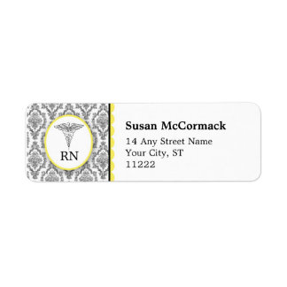 BSN RN LPN Damask Caduceus Black yellow Label