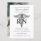 BSN RN Nurse Graduation Black and White Invitation (Front/Back)