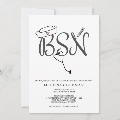 BSN RN nurse graduation invites simply stated