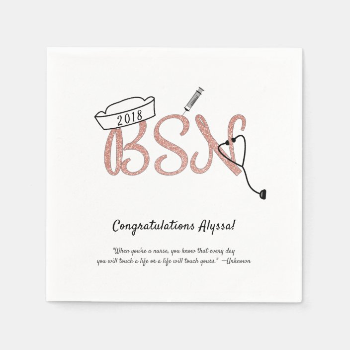 Bsn Rose Gold Glitter Nurse Graduation Party Decor Napkins
