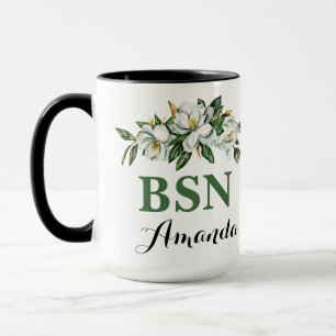 BSN Watercolor Floral Greenery Magnolia Graduation Mug