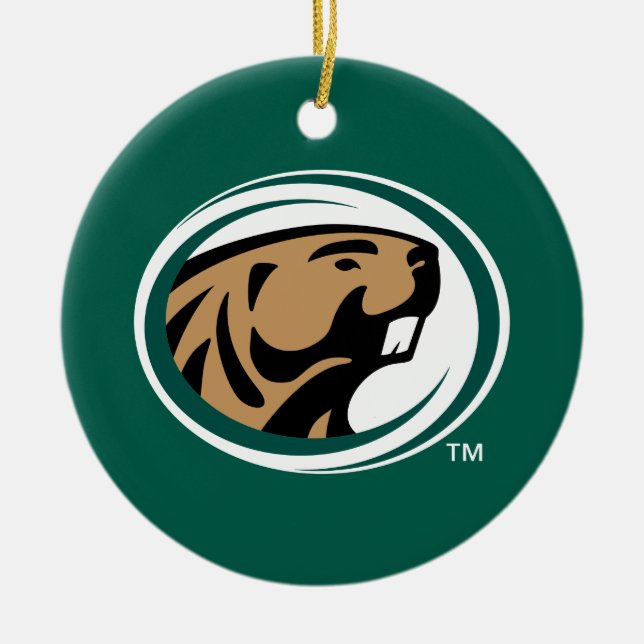 BSU Beaver Mark Ceramic Ornament (Front)
