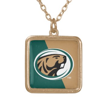 Bsu Color Block Gold Plated Necklace by bemidjistate at Zazzle