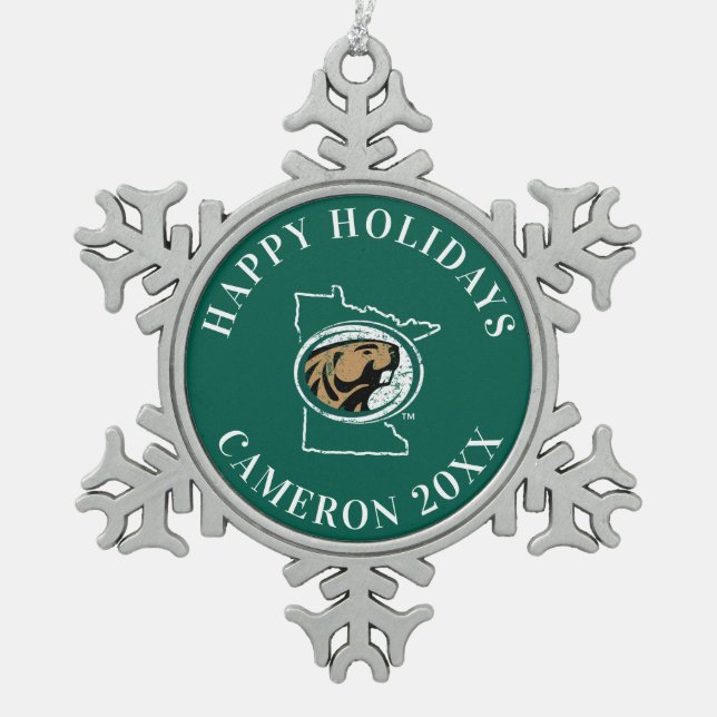 BSU State Love Snowflake Pewter Christmas Ornament (Front)