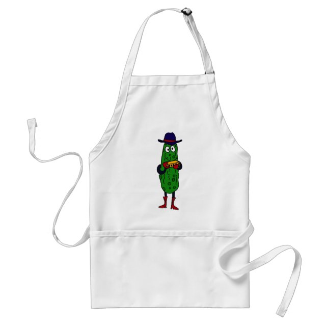 BT- Funny Pickle Playing Harmonica Cartoon Adult Apron (Front)