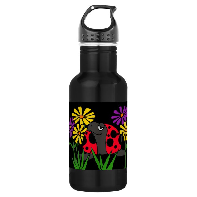 BT- Turtle and Flowers Folk Art Stainless Steel Water Bottle (Front)