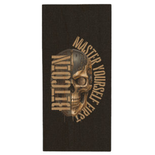BTC motivation Skull Bitcoin crypto Wood Flash Drive