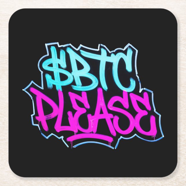 "$BTC Please" (Style 1) Square Paper Coaster (Front)