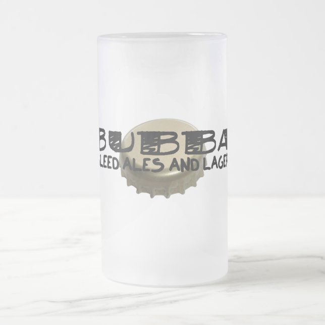 Bubba and Beer Bottle Cap Frosted Glass Beer Mug (Center)
