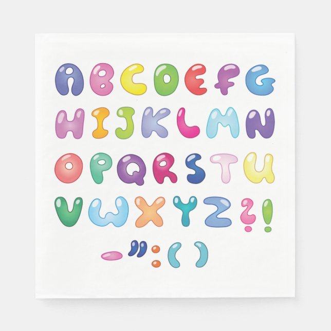 Bubble Alphabet Letters Kids Typography Napkins (Front)