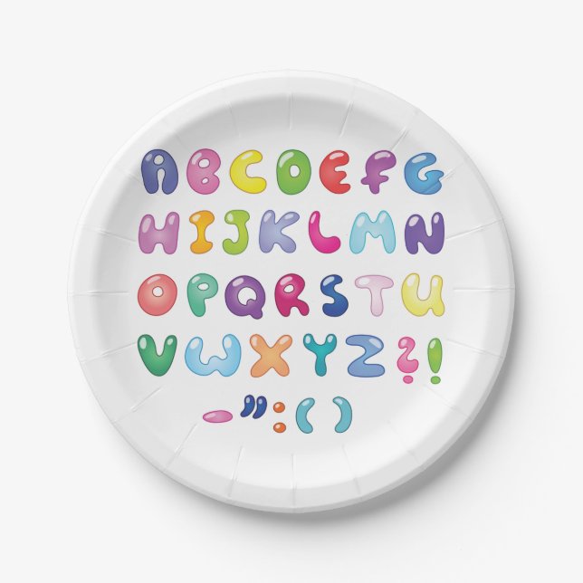 Bubble Alphabet Letters Kids Typography Paper Plates (Front)