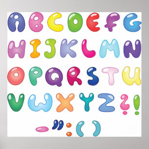 Bubble Alphabet Letters Kids Typography Poster