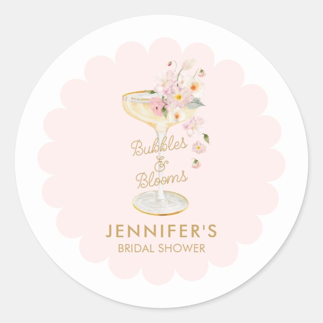 Bubble and Blooms Bridal Shower Favor Classic Round Sticker (Front)