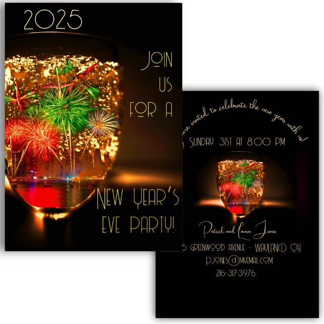 Bubble and  fireworks with gold - new year party foil invitation (Creator Uploaded)