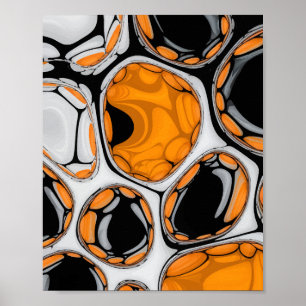 Bubble Art in Orange, Black, and White Poster