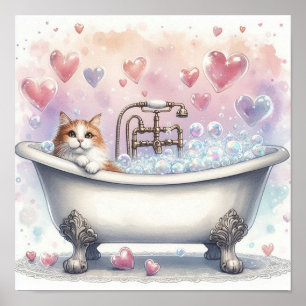 Bubble Bath Cat Poster
