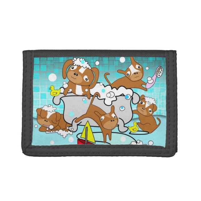 Bubble Bath Dog Nylon Wallet (Front)