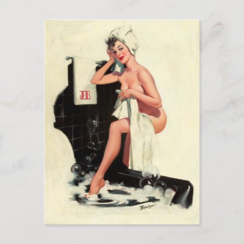 Bubble bath _ Vintage pin up girl art  postcard