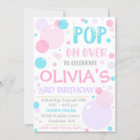 Bubble Birthday Invitation, Pop On Over