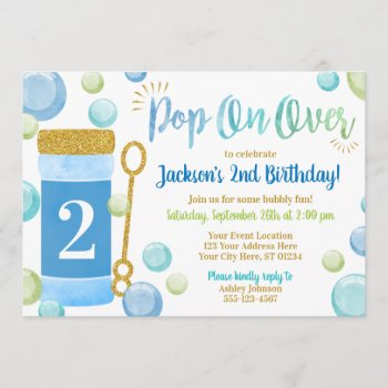 Bubble Birthday Invitation | Watercolor  Blue  Boy by PuggyPrints at Zazzle