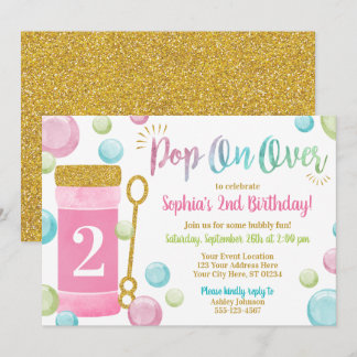 Bubble Birthday Invitation | Watercolor Pink, Girl