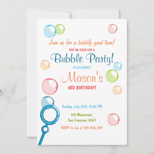 Bubble Birthday Party Invitation POP Birthday Boy