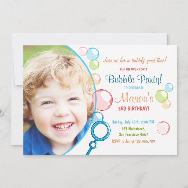 Bubble Birthday Party Invitation POP Birthday Boy (Front)