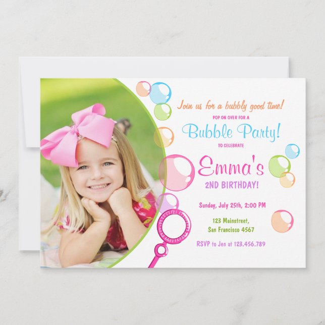 Bubble Birthday Party Invitation POP Birthday Girl (Front)