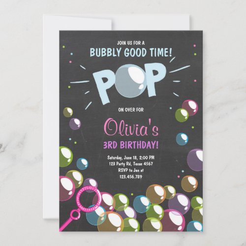 Bubble Birthday Party Invitation POP Birthday Girl