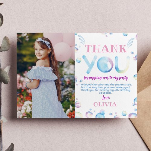 Bubble Birthday Photo Thank You Card Summer Party