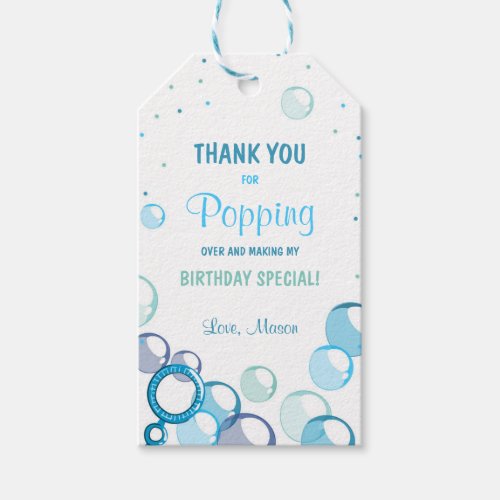 Bubble birthday thank you favor gift tag Boy Blue