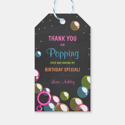 Bubble birthday thank you favor gift tag Girl Pink