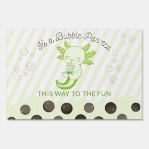 Bubble Boba Tea Green Axolotl Birthday Yard Sign