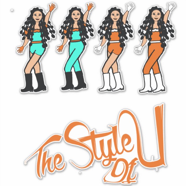 Bubble Braids Dancer Stickers Orange/Aqua (Front)