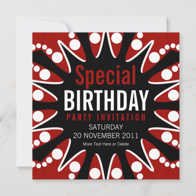 Bubble Burst Red White & Black Birthday Invitation (Front)