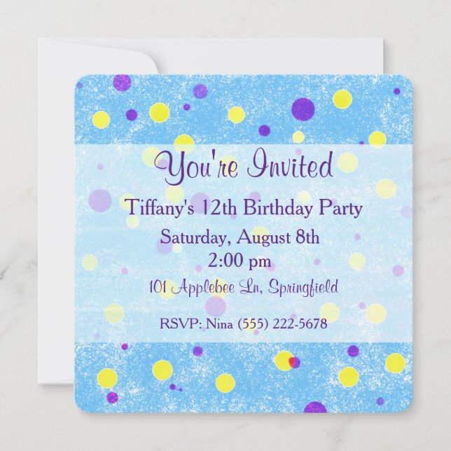 Bubble Dot Custom Birthday Invite (Front)