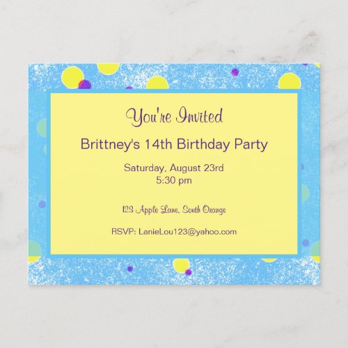 Bubble Dot Personalized Birthday Invite Postcard
