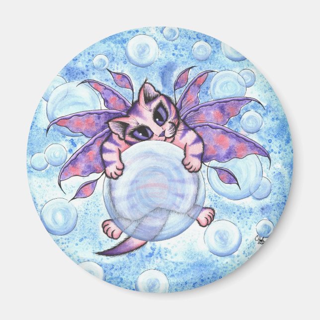 Bubble Fairy Kitten Cat Fantasy Art Magnet (Front)